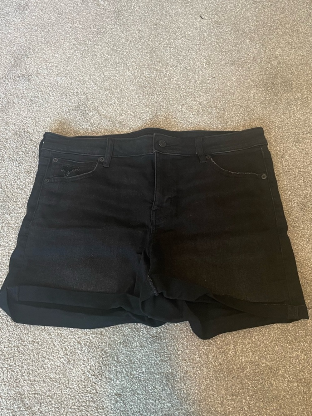 American Eagle Outfitters Black Denim Roll-Cuff Shorts